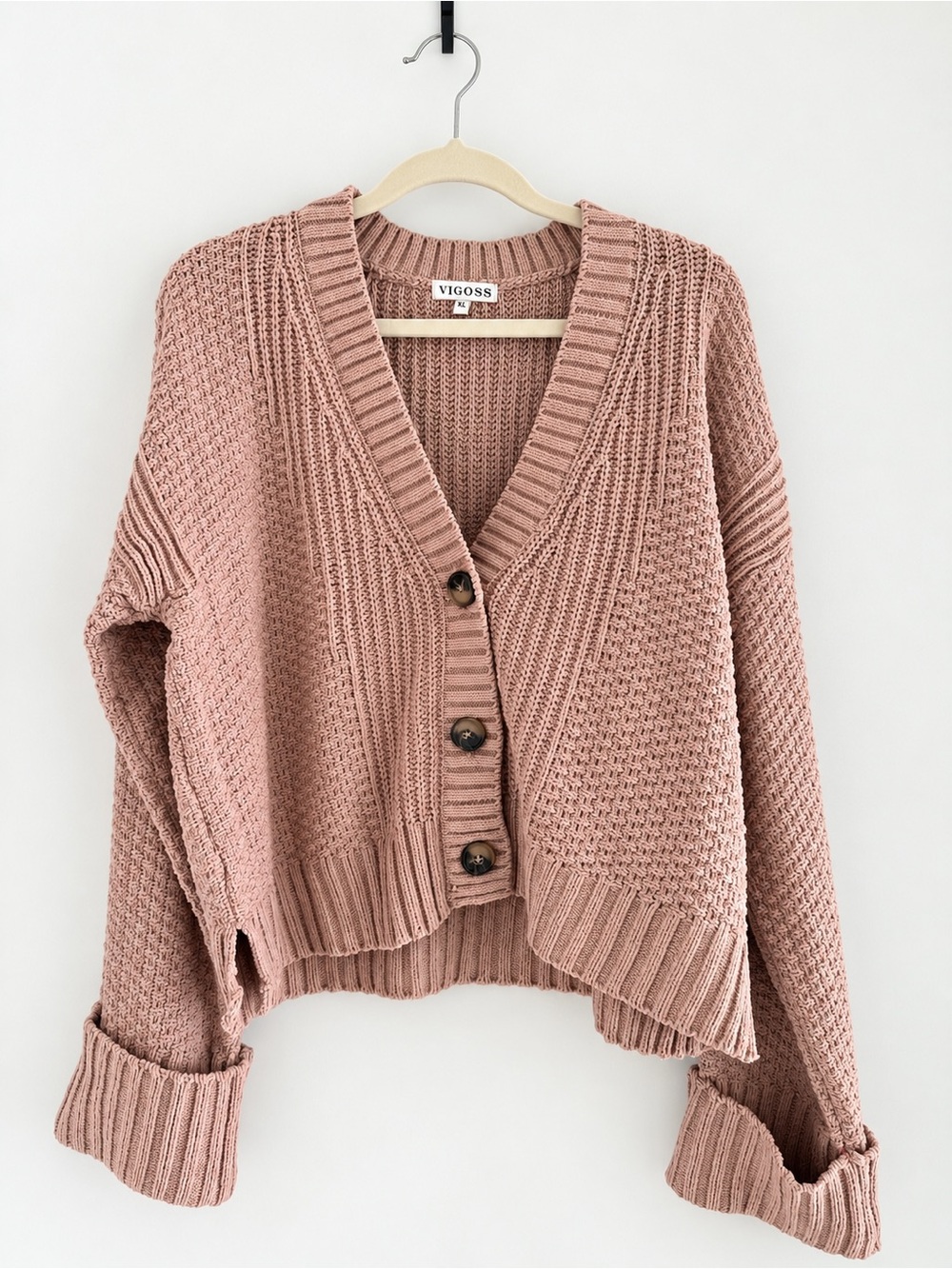 Vigoss XL Taupe Chunky Knit Button Cardigan NWOT